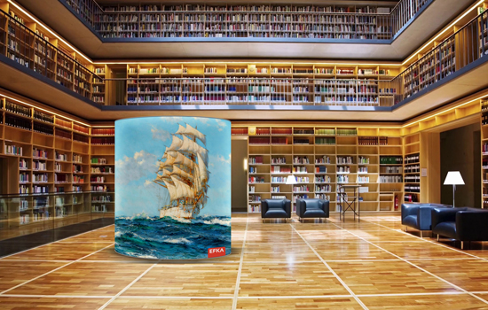 Cilinder textielframe in een bibliotheek