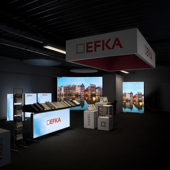 EFKA showroom met diverse aluminium textiel frames