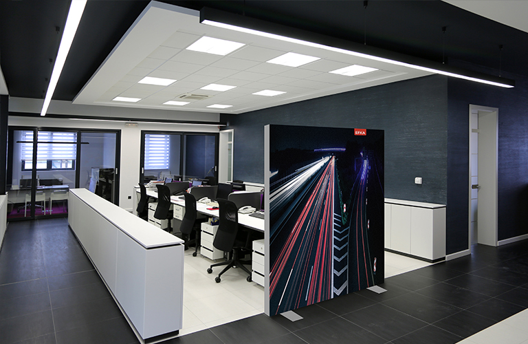 Kantoorscherm voorzien van textielprint